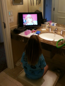Bathroom televisions: Better than stuffed animals.