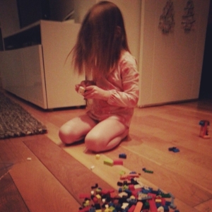 L and her Legos. Sometime between 4 and 6 a.m.