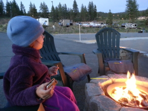 L eating s'mores, before the skies got dark.